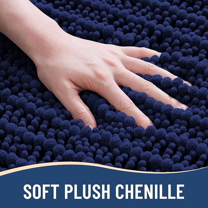 Arotive Luxury Chenille Bathroom Rug Mat, Extra Soft Thick Absorbent Shaggy Bath Rugs, Non-Slip Machine Wash Dry, Plush Bath Mats for Bathroom, Shower and Tub, 59x35, Navy