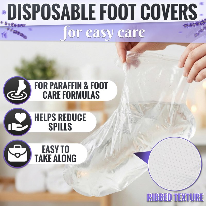 200 Pcs Plastic Socks for Moisturizing Feet with 200 Stickers for Secure Fit – Leak-Proof Foot Gloves with Ribbed Anti-Slip Design – Plastic Foot Covers for Self Care & Gifting | Paraffin Wax Bags