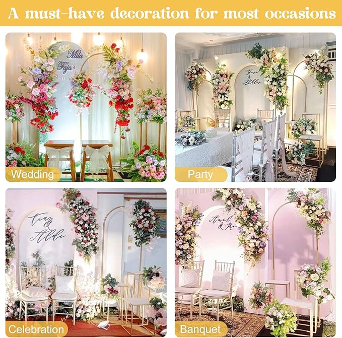 Arch Backdrop Stand 7.2FT, 6FT, 6FT Set of 3 Gold Wedding Arch Stand Balloon Arch Stand Stable Metal Arch Backdrop Frame for Wedding Ceremony Birthday Party Bridal Baby Shower Banquet Decoration