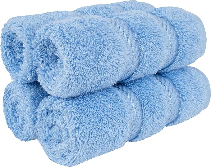 American Soft Linen Luxury Washcloths for Bathroom, 600 GSM 100% Cotton 4 Piece Turkish Wash Cloth Set, 13x13 in Soft Rags for Body and Face, Sky Blue Washcloths