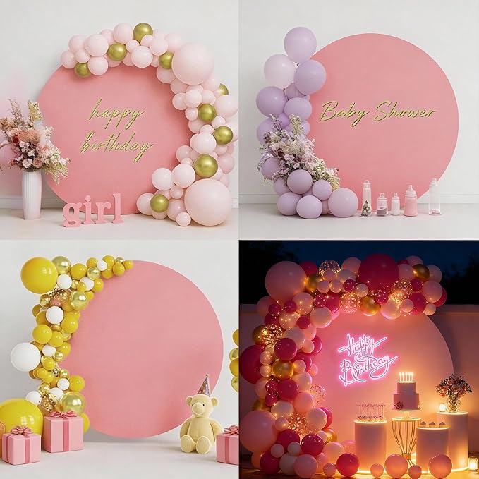 7.2FT Backgrounds Circle Arch Backdrop Cover, Round Arch Backdrop Cover, Round Balloon Arch Cover for Party, Wedding, Birthday Decorations