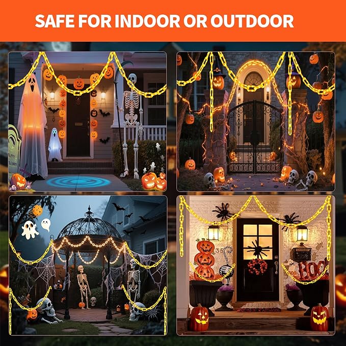 Halloween string lights,Hopolon 13.7Ft 175LED Halloween Decorations Chain Lights Outdoor/Indoor Plastic Orange Light Battery USB with Waterproof, 8Modes&Timer for Home Garden Patio Porch Spooky Decor