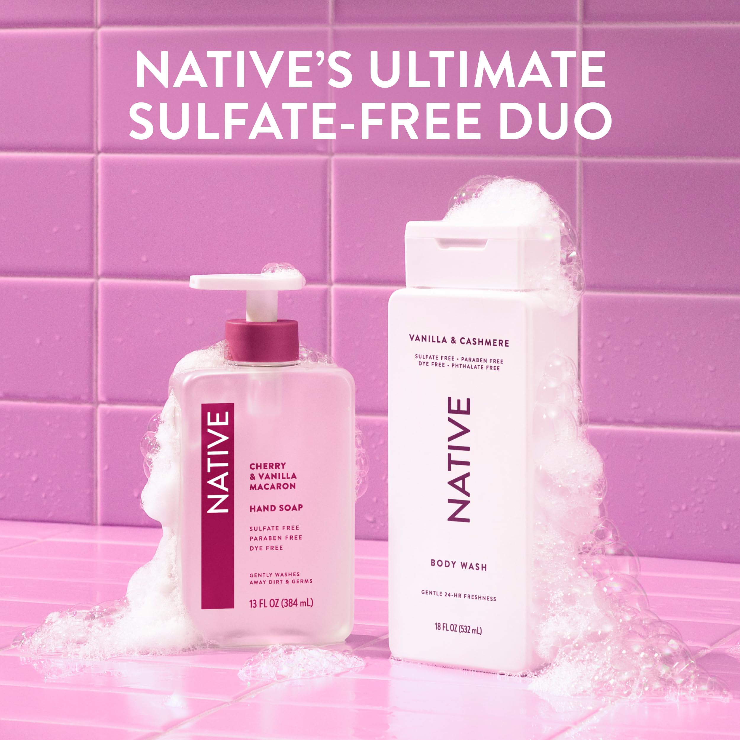 Native Clean Body Wash, Gentle & pH-balanced for Sensitive Skin, 24-Hr Freshness for Women & Men, Vegan & Cruelty-Free, Free of Sulfates & Parabens, Vanilla & Cashmere, 18 fl oz