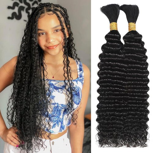 Human Braiding Hair Boho Braids Human Hair 110g 24 Inch Deep Water Wave Bulk Human Hair for Braiding No Weft Bundle 12A Brazilian Virgin Curly Hair Extensions Wet and Wavy Human Braiding Hair