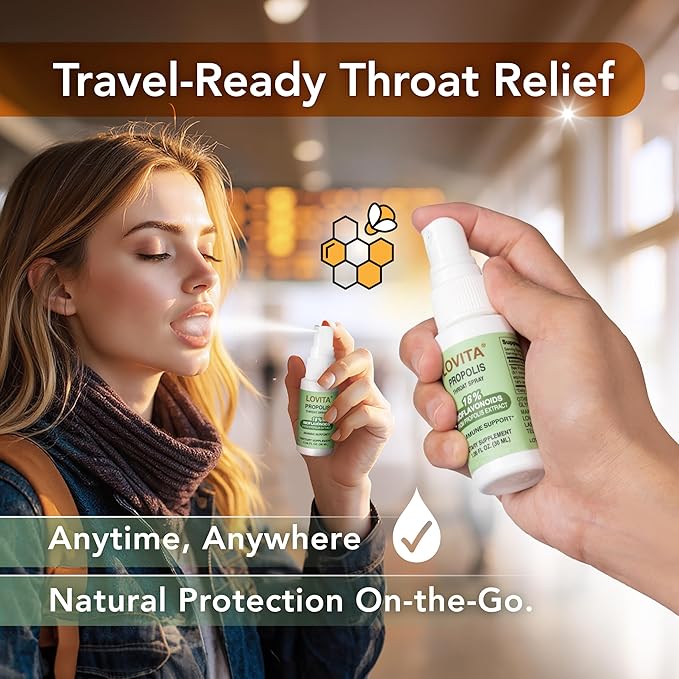 Lovita Bee Propolis Throat Spray, 18% Bioflavonoids, Alcohol-Free, Immune Support, Throat Soothing, Antioxidant, Gentle Taste, 1 Fl Oz (Pack of 3)