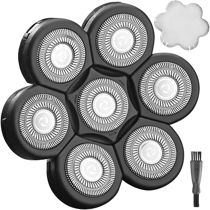 WAHFOX 7D Universal 7 Heads for HeadShaver,and Other Brand Head Shaver Replacement Blades, 7 Heads Beard Cutter Replacement Blade Easy Install Electric Razor Shaver