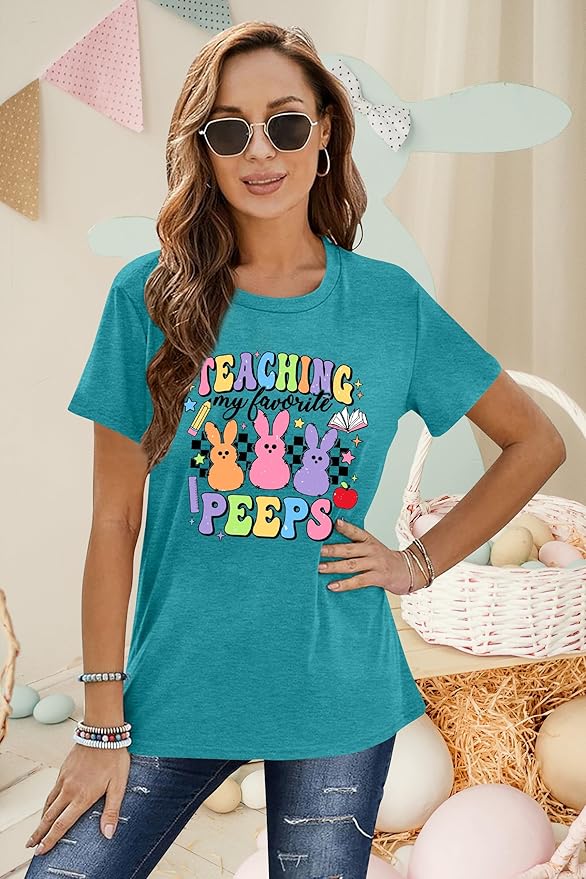 LAZYCHILD Women Easter Teacher Shirts: Funny Treat All with Kindness T-Shirt Bunny Rabbit Tee Tops