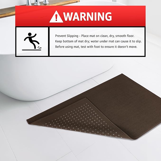 American Soft Linen Bath Rug, 17 in 24 in 100% Cotton Bath Mats Rugs for Bathroom, Slip Reducer Washable Shaggy Form Area Rugs, Brown Bath Rug