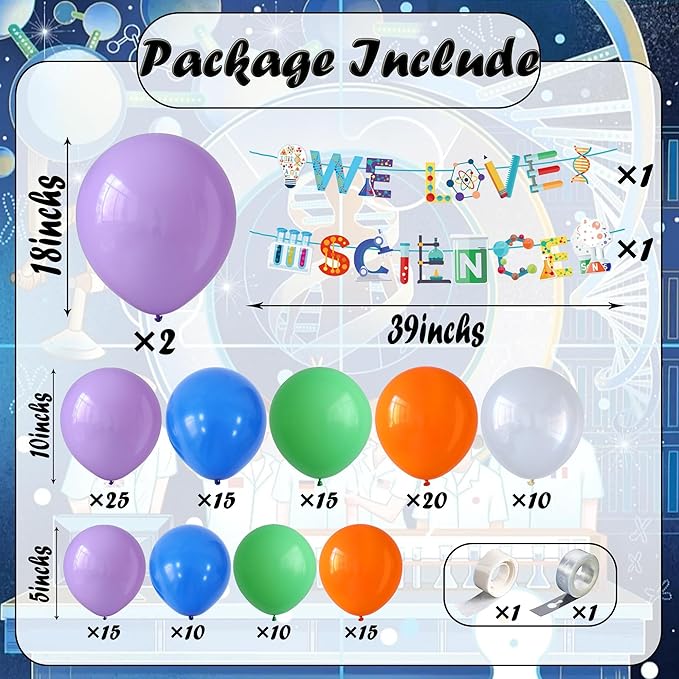 141PCS Science Party Decorations, Banner, Rainbow Balloon Arch Garland Kit for Lab Week, Mad Science Fun, Scientist Students Schoool Educational Theme Subject, Happy Pi Day Birthday Party