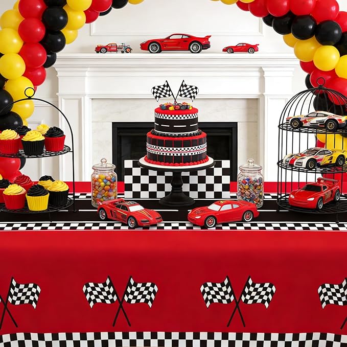 Slergut Race Car Birthday Party Decorations, 6 Pack Racing Car Tablecloth Checkered 54"x108", Race Cars Decorations Party Supplies Favors, Cars Birthday Decoration for Boys Baby Shower