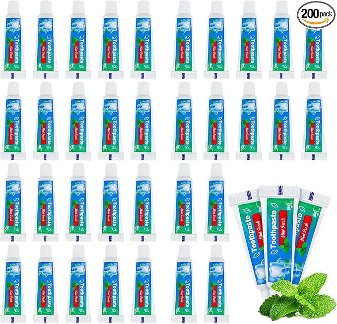 0.176 oz Bulk Travel Size Toothpaste,200 Tubes 5 Grams Extra Small Toothpaste Travel Size Bulk Mint Flavor Mini Disposable Toothpaste for Hotel,Guests,Homeless,School(Too Small,Only be Single Use)