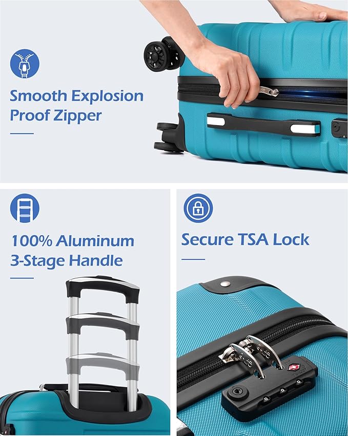 Coolife Hardside Carry-On Luggage with TSA Lock, Spinner Wheels, Telescopic Handle, Lightweight Suitcase (Blue, S(20in_carry on))