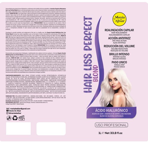 Professional Purple Keratin Treatment | Formaldehyde-Free Brazilian Straightening for Blonde, Grey & Bleached Hair | With Hyaluronic Acid, Ojon Oil, Shea Butter, Silicones & Bio Restore (33.8 fl /1L)