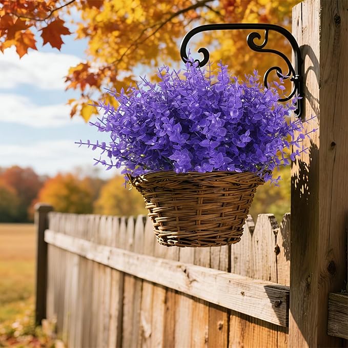 RECUTMS 12 Bundles Artificial Flowers for Outdoors UV Resistant Artificial Greenery Fake Eucalyptus Plants Boxwood Plants Outdoor Shrub Front Porch Patio Spring Decorations for Home(Pure Purple)