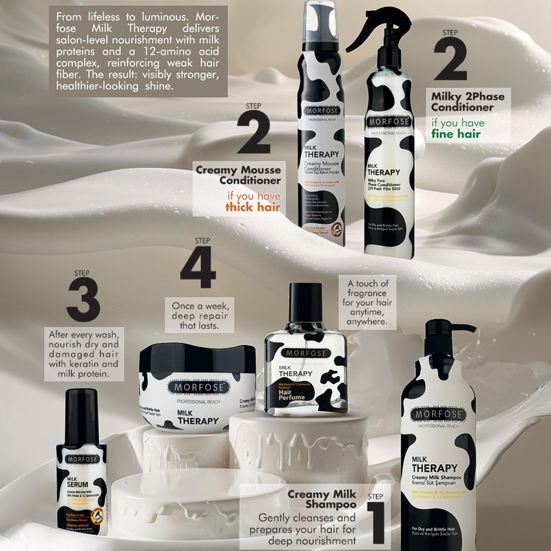 Morfose Professional Two Phase Leave-in Conditioner for Dry, Damaged, or Brittle Strands, Repairs and Protects, Damage, and Split Ends, 13.52 Fl Oz (Milk Therapy)