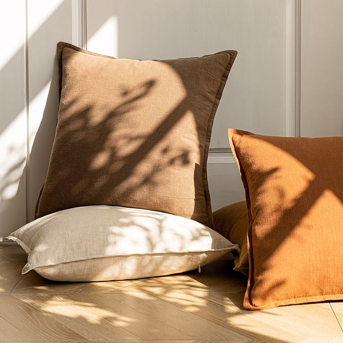 Foindtower Pack of 2, Decorative Linen Soild Throw Pillow Covers Soft Accent Lumbar Cushion Case Boho Farmhouse Pillowcase for Couch Sofa Bedroom Living Room Home Decor 12 x 20 Inch Light Brown