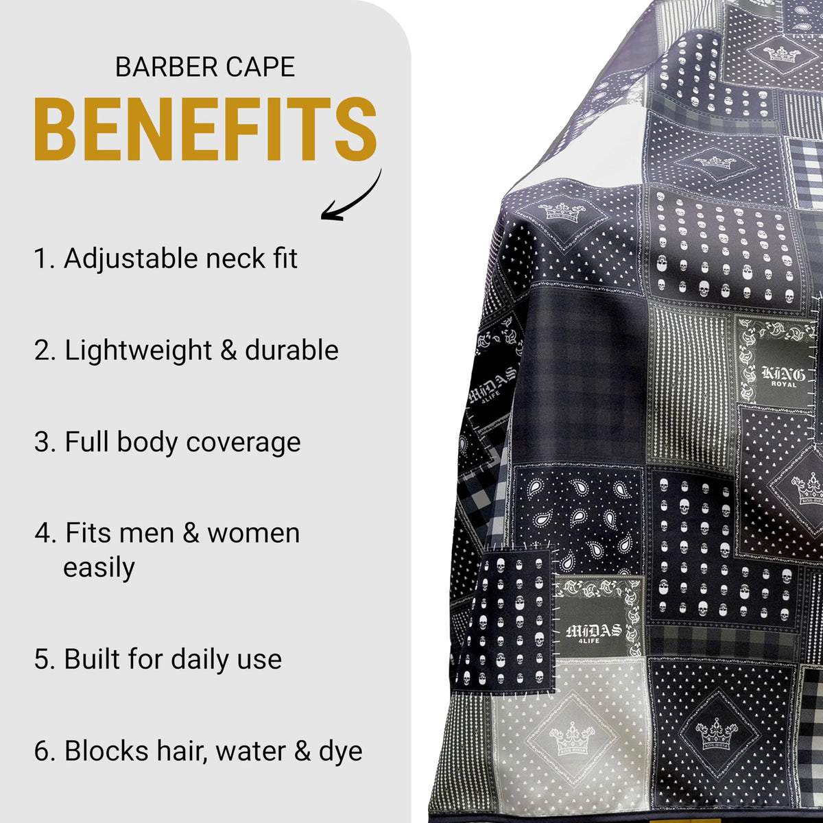 King Midas Barber Hair Cutting Cape for Men & Women - Adjustable Neck Hair Cape for Haircuts with Snap Button, Bandana Barber Cape - Chain – Navy Blue