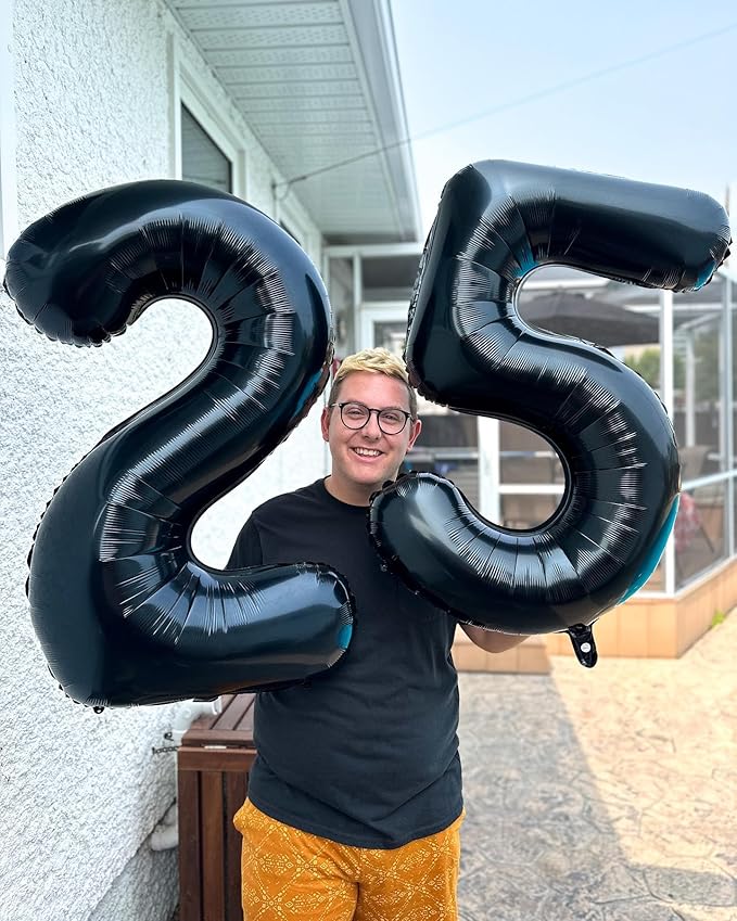 25 Balloon Number, Black Number 25th Birthday Balloons 40 Inch, 25 or 52 Years Old Black Birthday Decorations for Men Women, 25th Anniversary Decorations