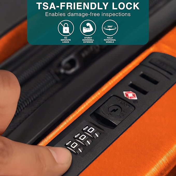 TRAVELARIM 24 Inch Luggage with Spinner Wheels, Hard Shell Suitcase with TSA Locks for Luggage, Travel Large Suitcase, Expandable Hard Shell Suitcases, Orange