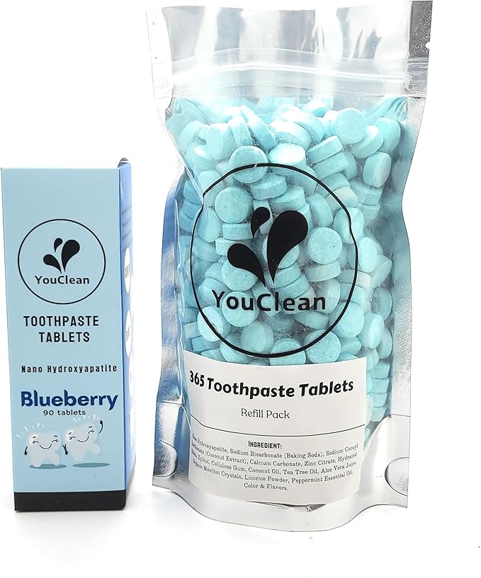 Refill Pack - 365 Toothpaste Tablets - Natural Remineralization & Whitening with Nano Hydroxyapatite - Travel or Daily Use - Fluoride Free (Bubblegum365)