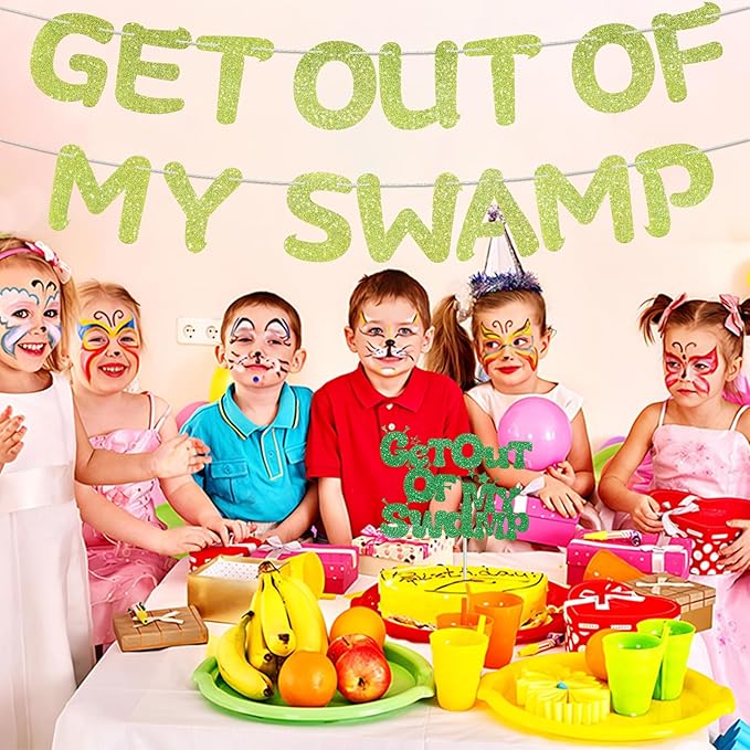 Pre-Strung Party Decorations Set Get out of my Swamp Bunting Banner Green Glitter Birthday Funny Housewarming Party Decor