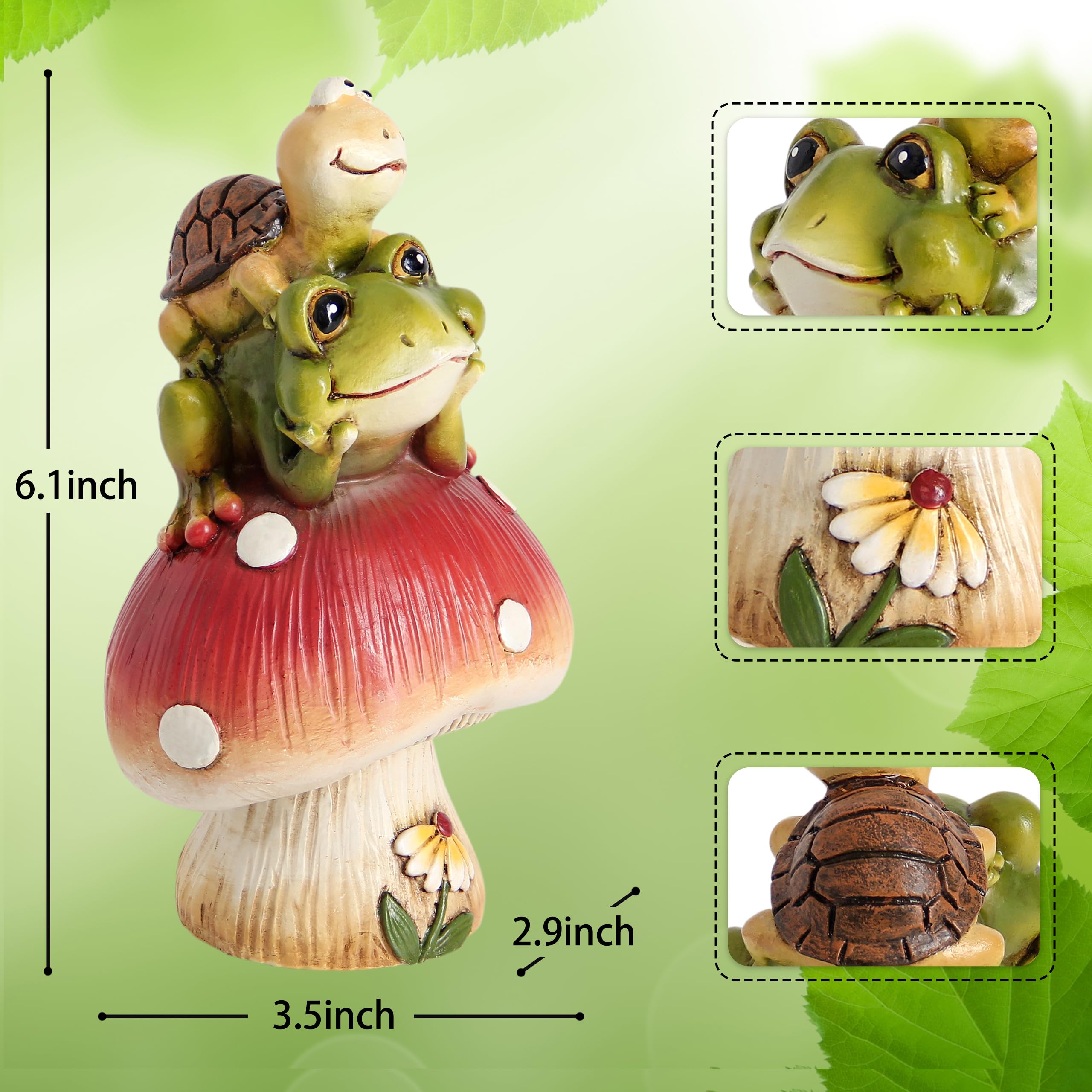 Leekung Turtle Riding Frog Sitting On Mushroom for Garden Decor, Frog Statue&Mushroom Figurines for Outdoor Garden Backyard Yard Porch Patio Lawn, Spring Decorations Gardening Gifts for Women Unique
