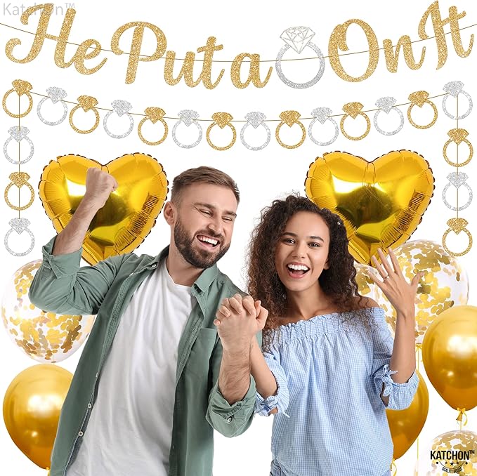 KatchOn, He Put a Ring On It Banner - 10 Feet, No DIY | Gold and Silver Engagement Party Decorations | He Put A Ring On It Sign for Bachelorette Party Decorations, Bridal Shower Decorations