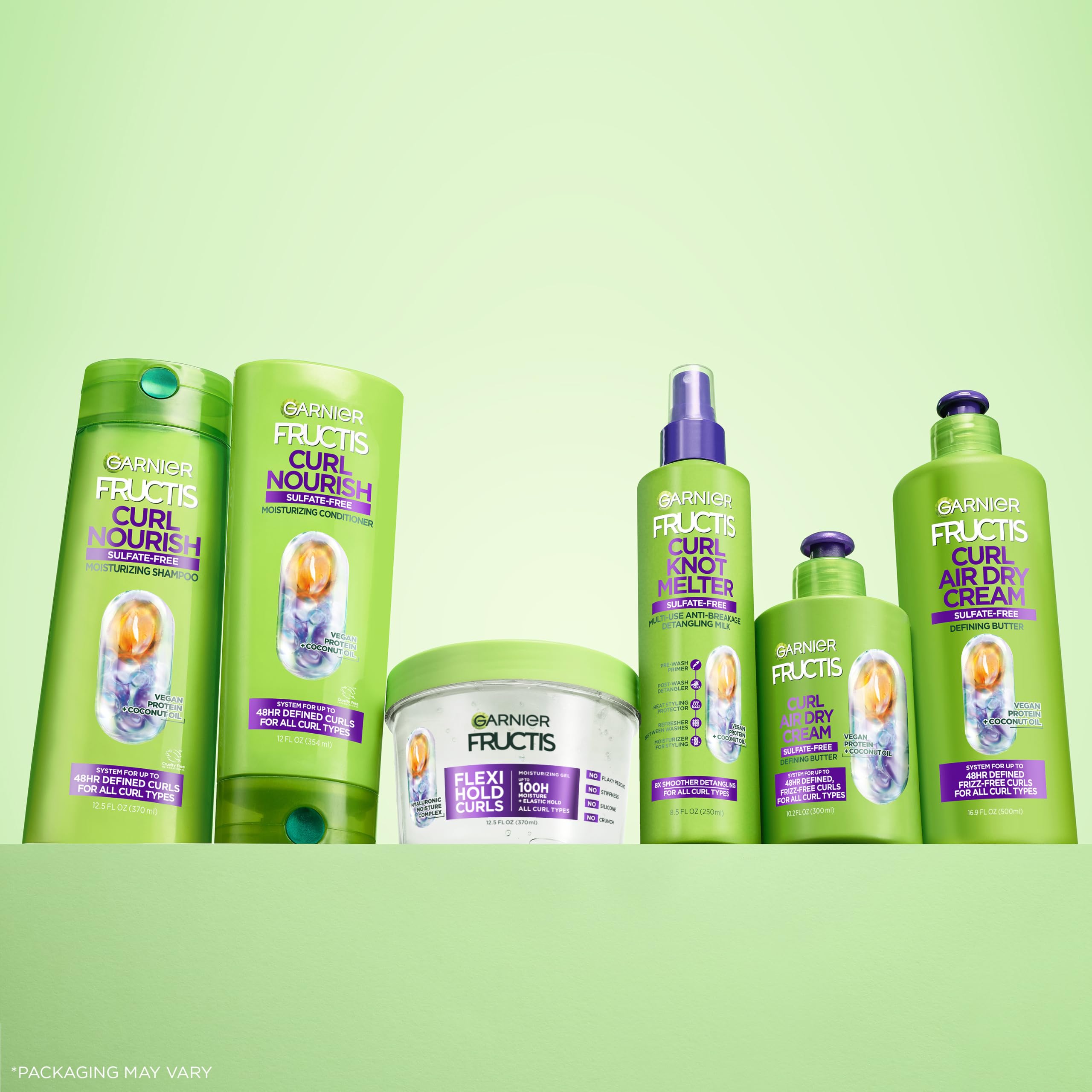 Garnier Fructis Curl Nourish Moisturizing Shampoo for Curly Hair, Plant Protein and Coconut Oil Formula, Up to 48HR of Curl Definition, Sulfate Free & Vegan, 22 Fl Oz (Packaging May Vary)