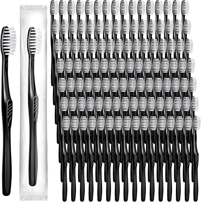 Tessco 1000 Pcs Disposable Toothbrushes Bulk Individually Wrapped Manual Soft Bristle Travel Toothbrushes Single Use Toothbrush for Homeless Hotel Toiletries Camping Office(Black)