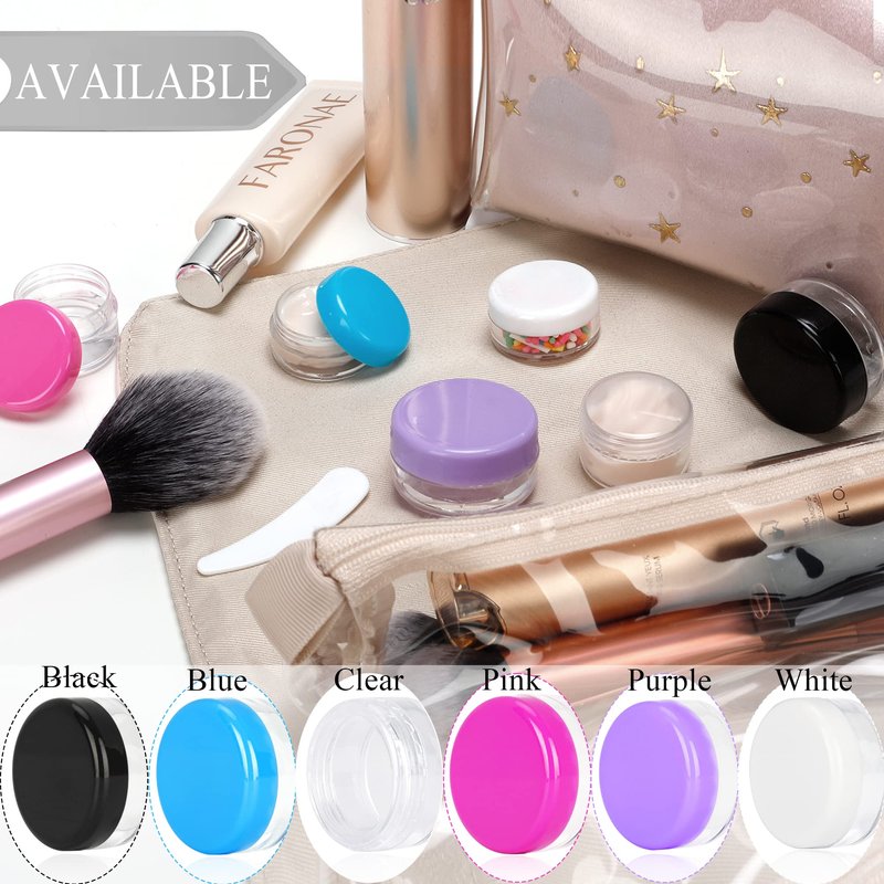200PCS 3 Gram Sample Containers, 3ml Empty Jars with Lids, Small Cosmetic Containers, Mini Sample Jars with 16PCS Mini Spatulas for Make Up, Oils, Lotion, Powder, Paint, Jewelry, Lip Balms(Black Lid)