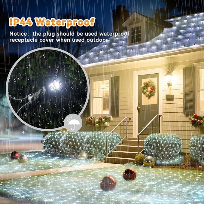 LitHome 14.8FT x 5FT Christmas Net Lights, 300 LED Cool White Net Lights Outdoor Mesh Light Connectable Waterproof, 8 Modes Large Mesh Light Green Wire Plug in for Bushes Xmas Yard Garden Party Decor