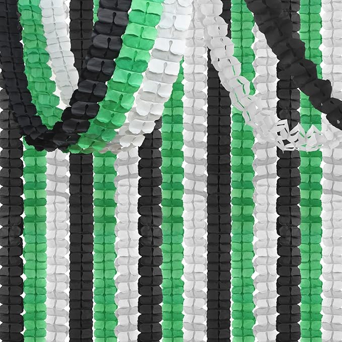Black Green-Silver Party-Decorations Streamers Garland - 12pcs Graduation 2026 4-Leaf Clover Paper Streamer, Soccer Party Supplies Wedding Men Boys Birthday Baby Bridal Shower Banners Decor Ouruola