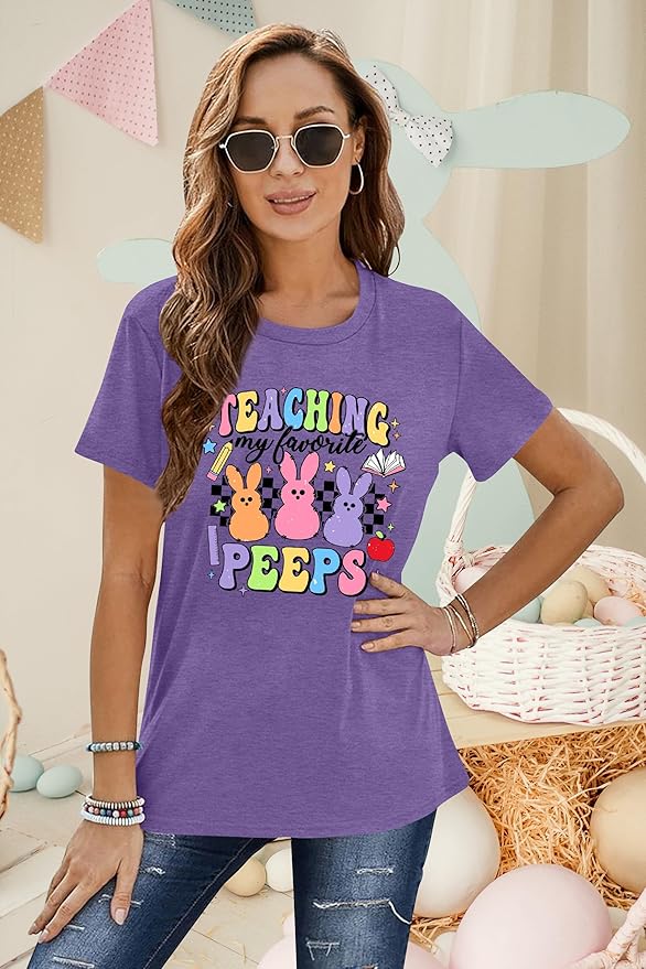 LAZYCHILD Women Easter Teacher Shirts: Funny Treat All with Kindness T-Shirt Bunny Rabbit Tee Tops