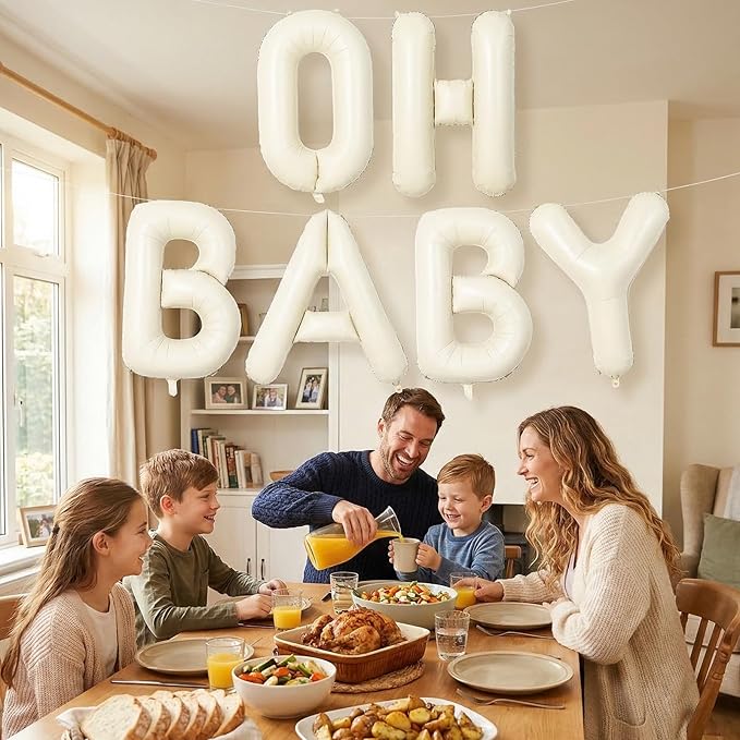 Biapian 40 Inch OH BABY Letter Balloons, Big Beige Foil Balloons, 6 Pcs Giant Alphabet Large Balloon Neutral Balloon Banner Sign for Baby Shower Birthday Gender Reveal Party Decoration