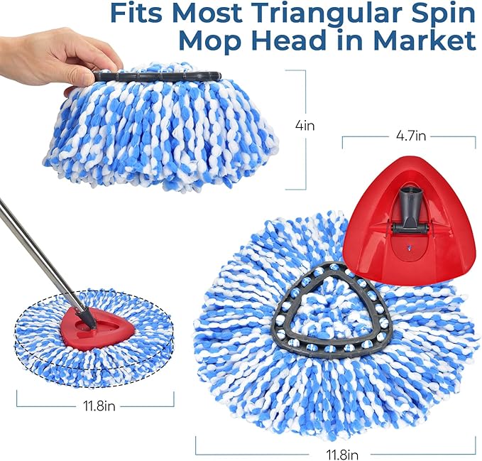 Matthew Cleaning 3Pack Blue Microfiber Spin Mop Replacement Head Compatible with EasyWring Spin Mop Replace Head-EasyWring High Absorbency,Machine Washable,Microfiber Spin Mop Refills