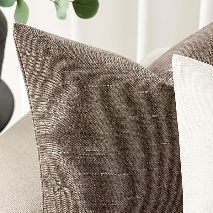 Foindtower Pack of 2 Soft Textured Throw Decorative Pillow Covers Lumbar Accent Solid Cushion Cover Cozy Farmhouse Pillow Case with Zipper for Couch Sofa Bed Living Room 12x20 Inch, Taupe