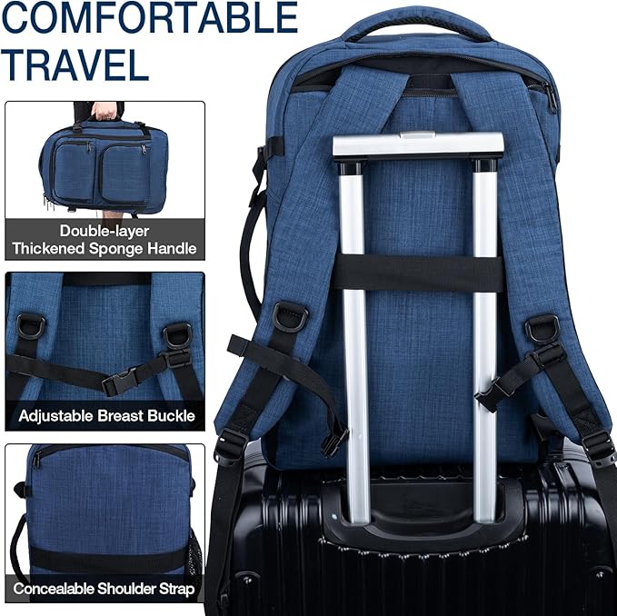 Dinictis Travel Backpack Carry on Flight Approved, Backpack Suitcase for Travel, Personal Item Travel Bag fits 17 inch Laptop-Blue
