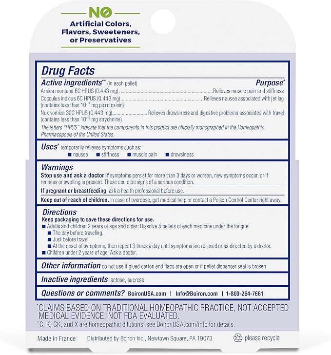 Boiron Jet Lag Relief Kit - Travel Essential for Relief from Nausea, Stiffness, Muscle Pain, and Drowsiness from Long Flights - (240 Pellets), (Pack of 6)