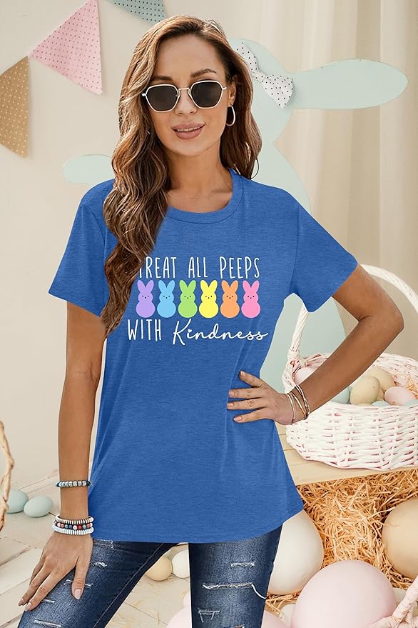 LAZYCHILD Women Easter Teacher Shirts: Funny Treat All with Kindness T-Shirt Bunny Rabbit Tee Tops