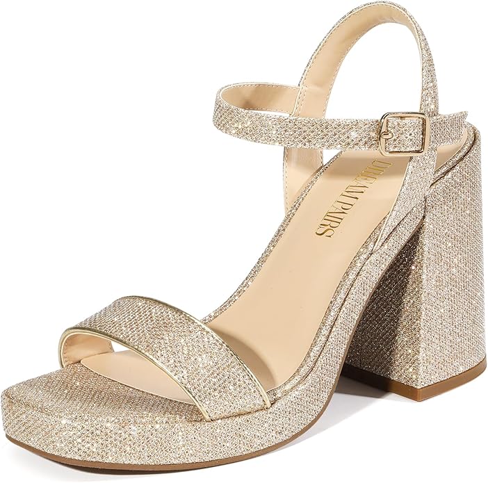DREAM PAIRS Heels for Women Block Chunky Platform High Heels Open Toe Fashion Wedding Party Evening Prom Dance Ankle Strap Dress Pump Sandals Shoes