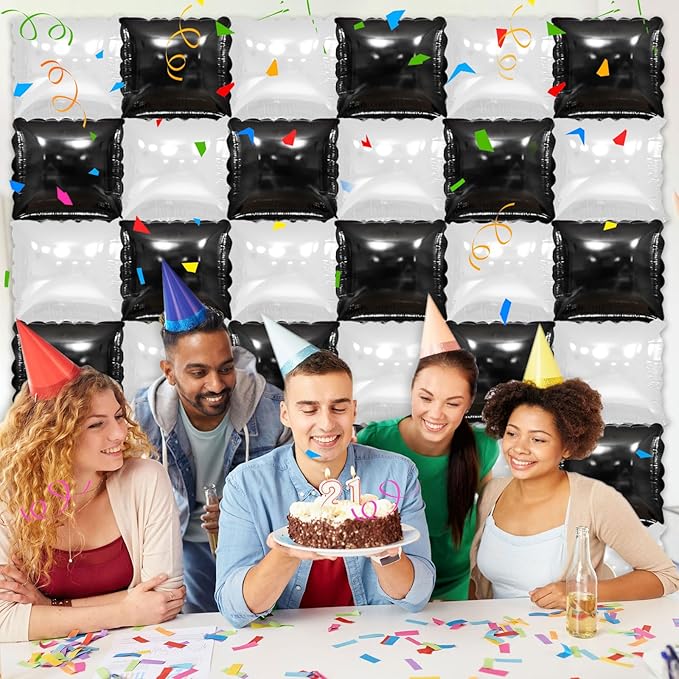 36 Piece XL White Square Foil Balloon Wall Screen Double Sided Square Balloon Screen Tunnel Arch Kit Mylar Square Balloons For Baby Shower Graduation Prom Birthday Party Decorations (White)