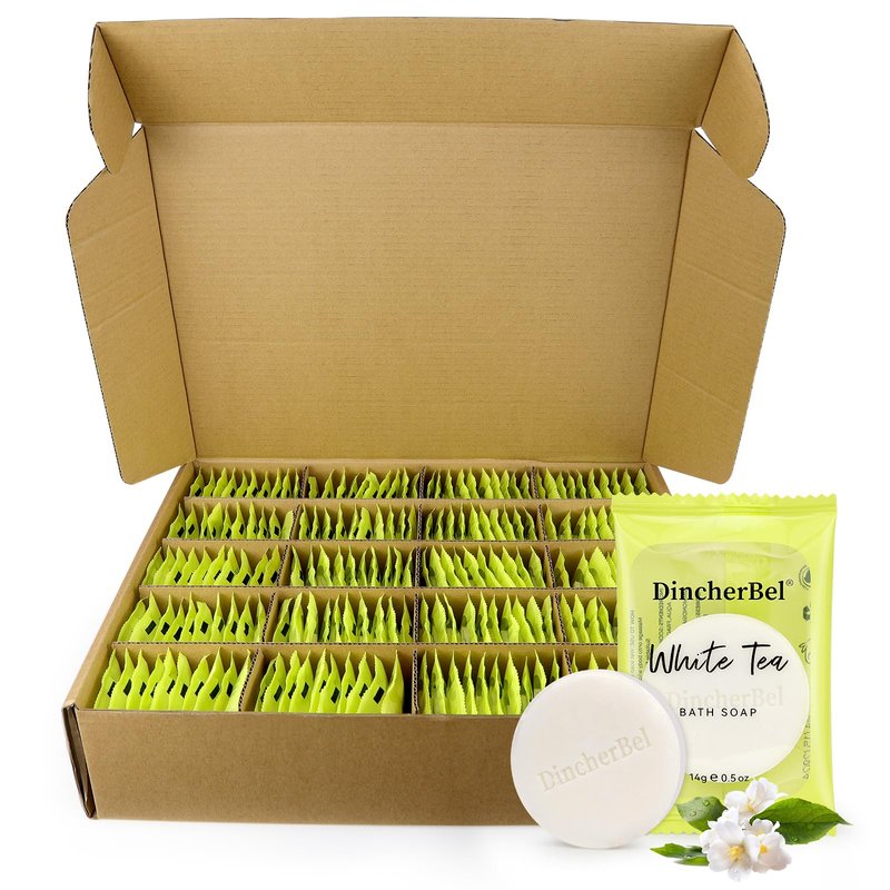 DincherBel 200 Pack 0.5oz Travel Soap, Mini Round Cleansing Bars Soap Bulk Travel Size, Individually Wrapped Toiletries Amenities for Hotel, Airbnb, Shelter, Camping and Traveling