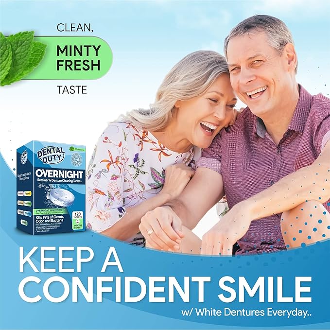 120 units Overnight Retainer & Denture Cleaning Tablets- Extra Strength, Best Cleaner Removes Bad Odor, Plaque, Stains from Retainers, Night Guards, Mouth Guard, & Dental Appliances.