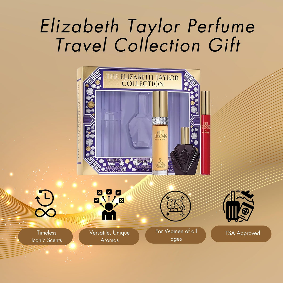 Elizabeth Taylor Fragrance Collection Eau de Toilette 3-Piece Set for Women (White Diamonds, Passion, White Diamonds En Rouge)
