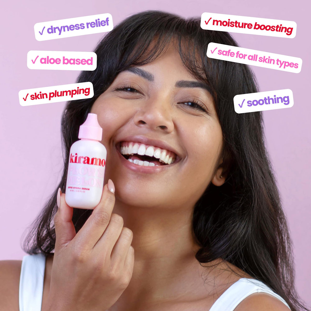 Kiramoon Flowermelon Hydrating Serum & Lightweight Daily Moisturizer to Reduce Dryness, Aloe + Chamomile + Niacinamide, All Skin Types including Sensitive Skin, Fragrance Free, Cruelty Free, 2 fl oz