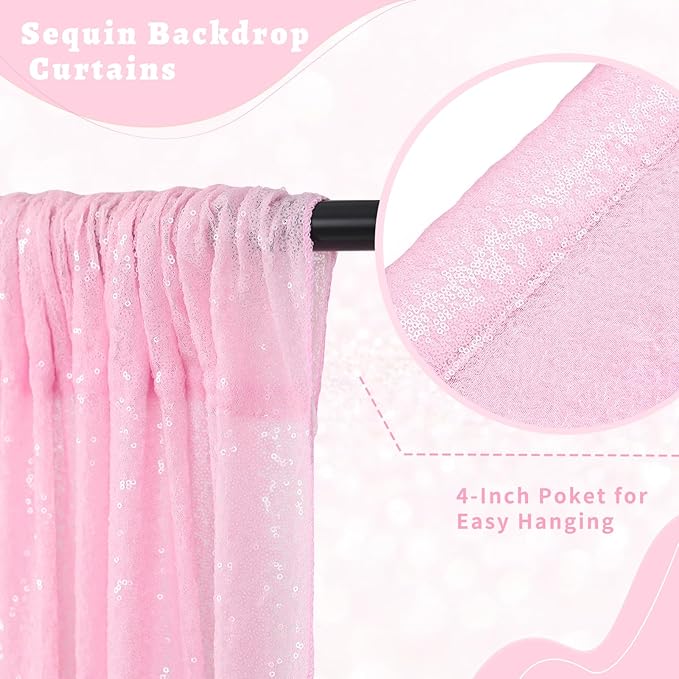 B-COOL Pink Sequin Backdrop Curtains 2ftx8ft Pink Party Backdrop 4 Panels Baby Shower Photo Backdrop Party Backdrop Curtain