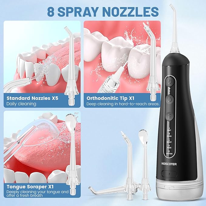 Water Flosser for Teeth with Detachable Washable Tank, 5 Modes Rechargeable Cordless Oral Irrigator, 300ml Portable Dental Flosser, IPX7 Waterproof for Home & Travel, Black