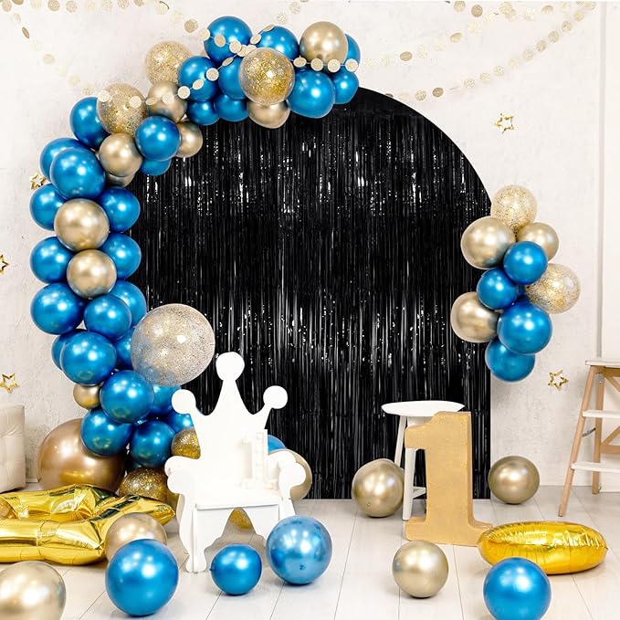 Black Metallic Tinsel Foil Fringe Curtains, 4 Pack 3.3x8.3 Feet Party Streamer Curtains for Birthday Party Decorations, Halloween Decor, Foil Curtain Backdrop for Bachelorette Party