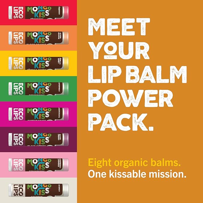 Mongo Kiss USDA Organic Lip Balm Set 8-pack (0.15 oz. each) with Mongongo Oil & Cocoa Butter to Moisturize Chapped Lips | Made in USA by Eco Lips - Honey Vanilla