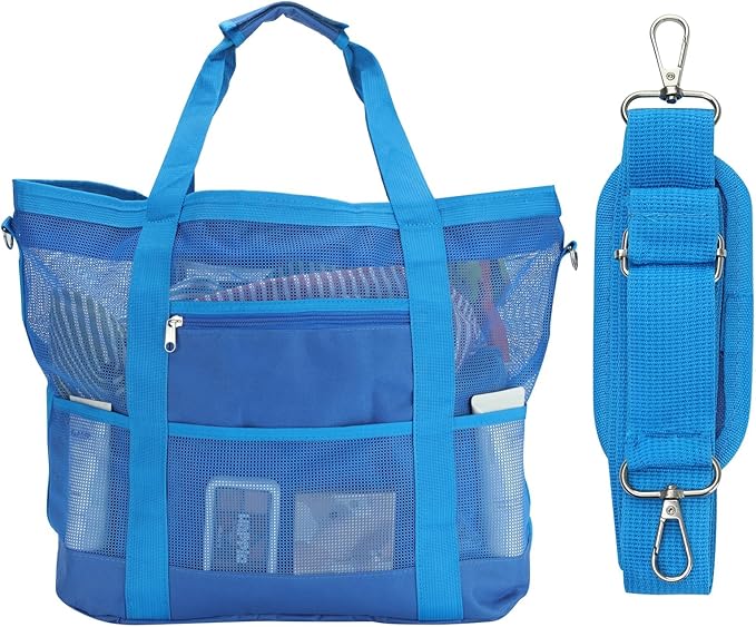 Mesh Beach Bags for Family - Women Beach Tote Bag for Toys, Towels, Travel Vacation Cruise Essentials